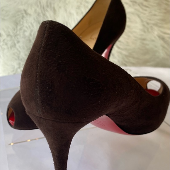 💎HP3X🎉LUXURY👠LOUBOUTIN👠Must Have Luxury Suede Peep Toe Stilletos - Picture 13 of 16